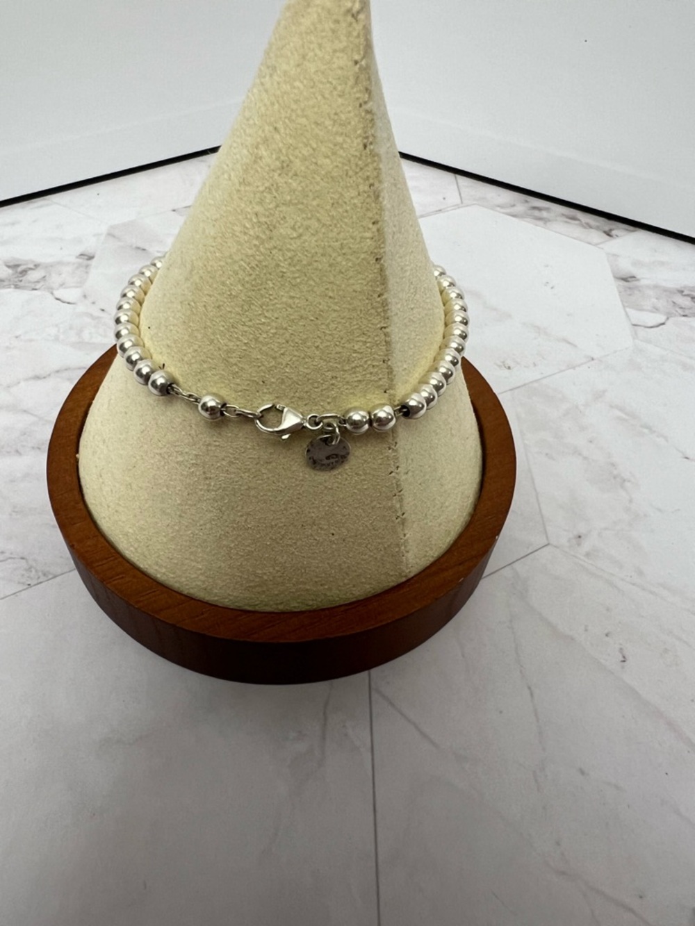Tiffany & Co. Silver Beaded Bracelet with Heart Tag - Picture 3 of 3